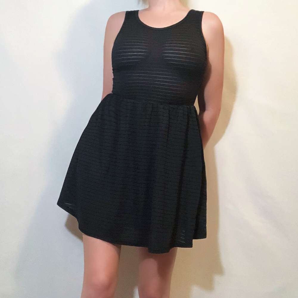 LBD semi sheer sleeveless black mini dress